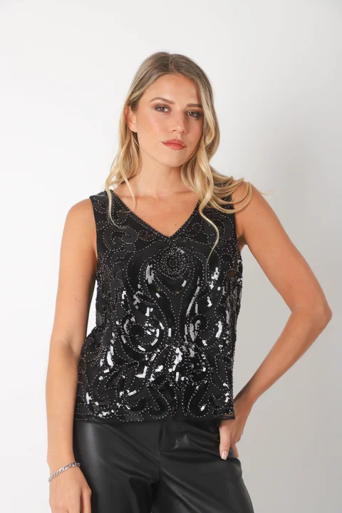 Musculosa CRYSTAL BLACK C/ Lentejuelas GU9865