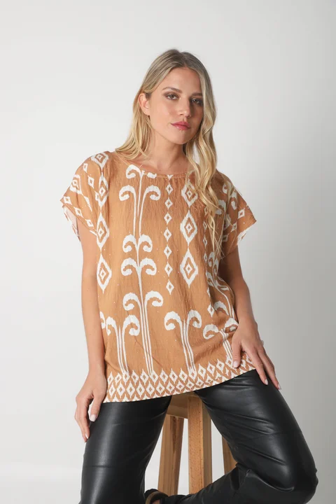 Blusa Lino Amplia Chenay Rombo c/ Strass  GU6130N