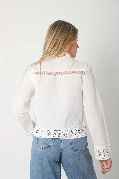 Camisa FARREL Corta de LINO con Crochet GUK70113