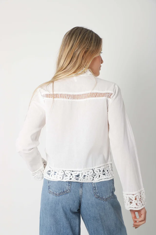 Camisa FARREL Corta de LINO con Crochet GUK70113