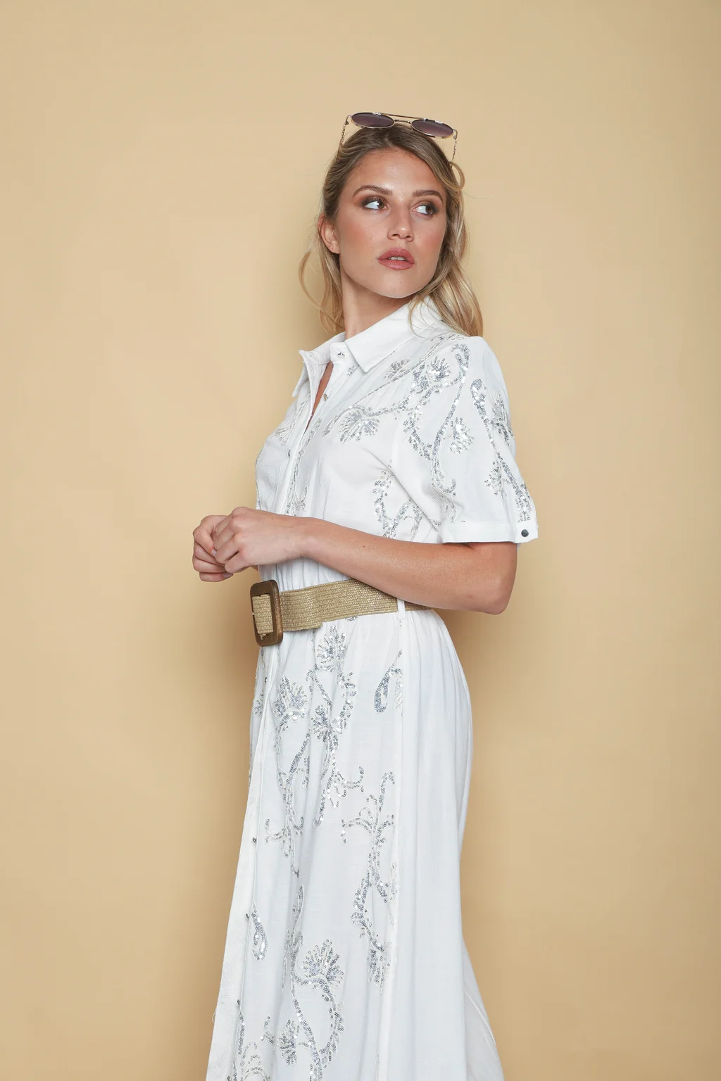 Vestido LAVIN Camisero de Lino Bordado GU0539