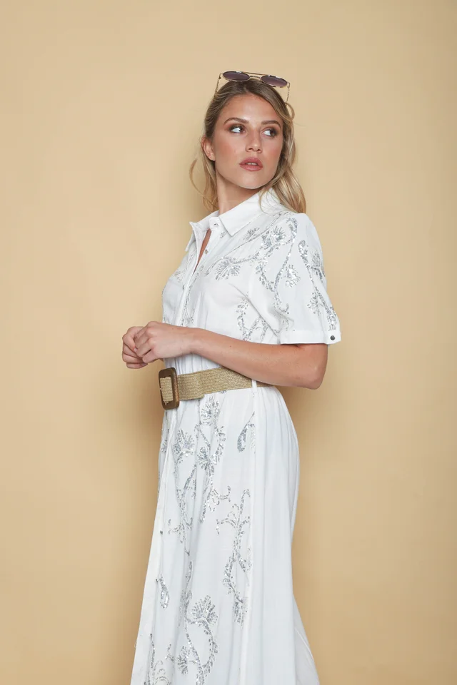 Vestido LAVIN Camisero de Lino Bordado GU0539