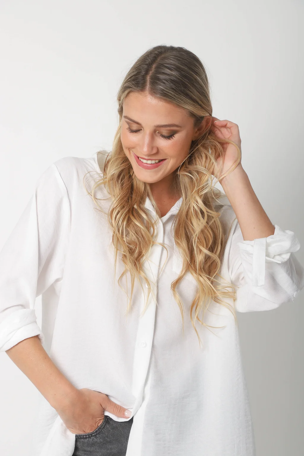 Camisa MARQUESA LARGA  de Lino con Fantasia y Bolsillo 