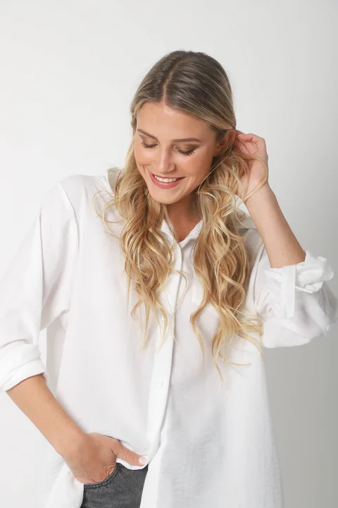 Camisa MARQUESA LARGA  de Lino con Fantasia y Bolsillo 