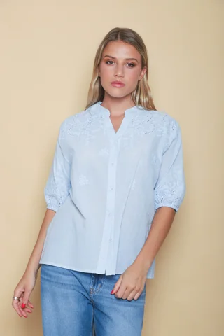 Blusa MAURA Broderie Bordada c/ Puño y Manga 3/4 GU0335 - Vista 2