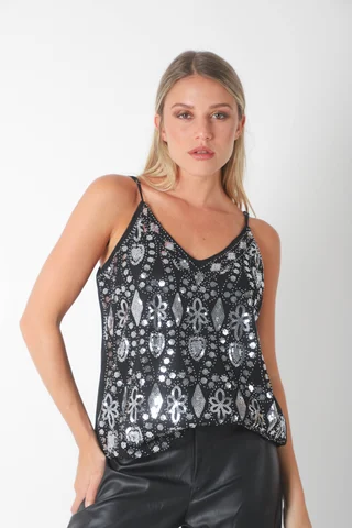 Musculosa LIZARD Forrada de Gasa c/lentejuelas (ruk70158) - Vista 1