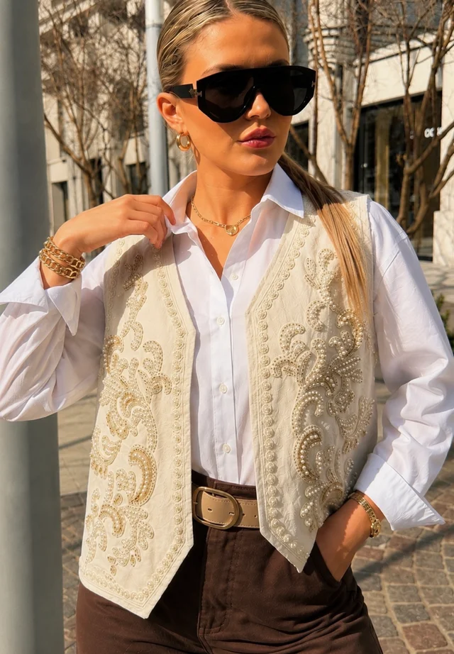 Chaleco LAMA Lino Bordado GU5937