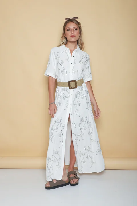 Vestido LAVIN Camisero de Lino Bordado GU0539