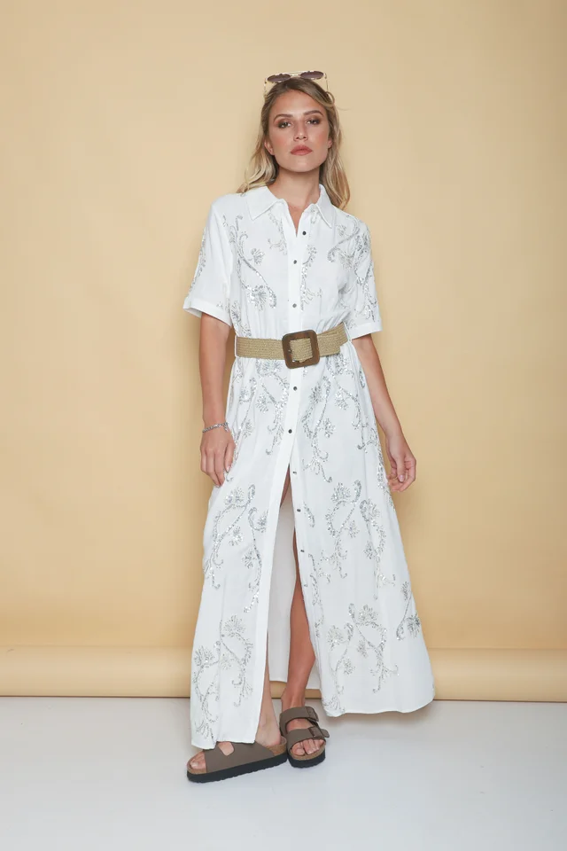 Vestido LAVIN Camisero de Lino Bordado GU0539