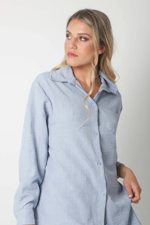 Camisa MARQUESA LARGA  de Lino con Fantasia y Bolsillo 