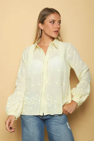 Camisa BLONDIE AMARILLO Lino Bordada GUK70189 - Vista 1