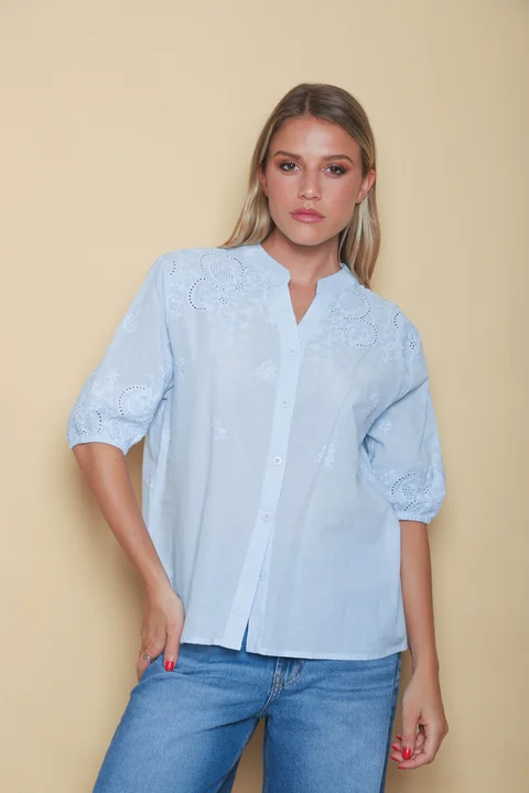 Blusa MAURA Broderie Bordada c/ Puño y Manga 3/4 GU0335