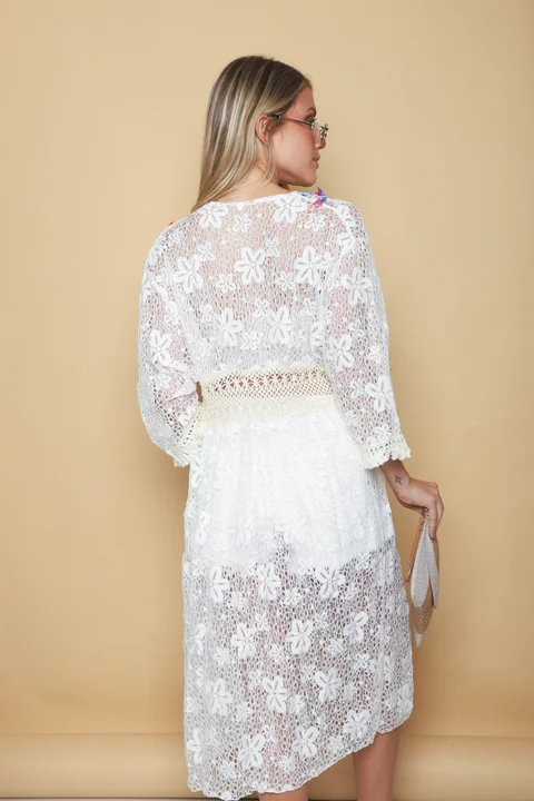 Kimono CERDEÑA Encaje Cuadrille Con Cintura Crochet GUH52737