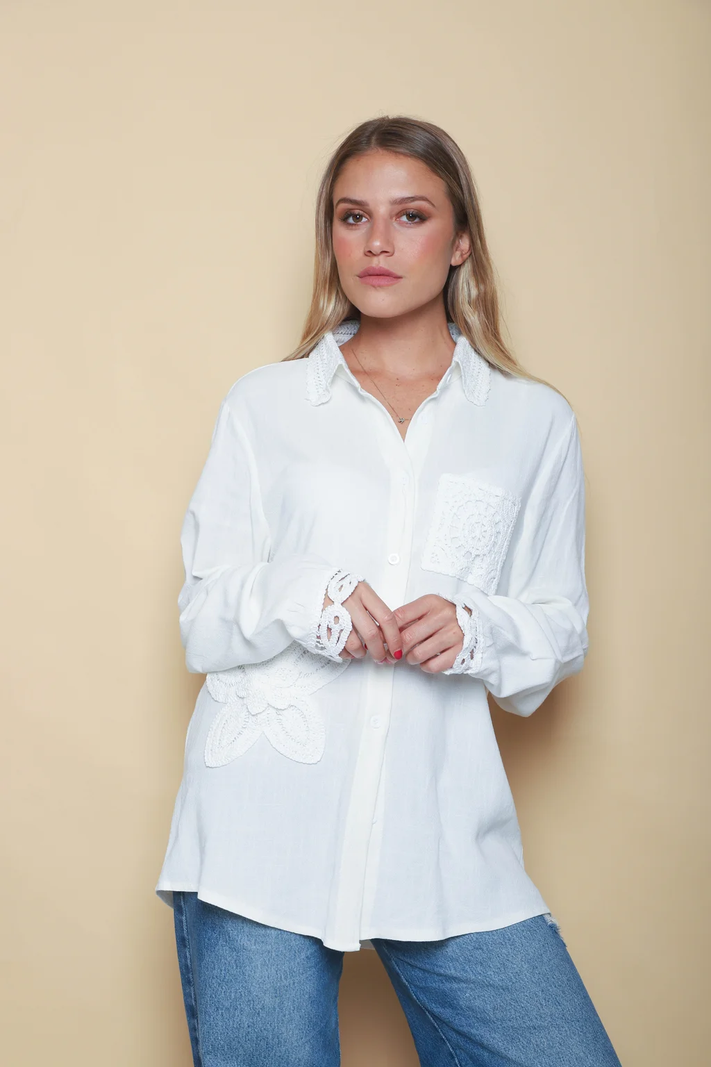 Camisa BIELA LINO c/Crochet GU250116