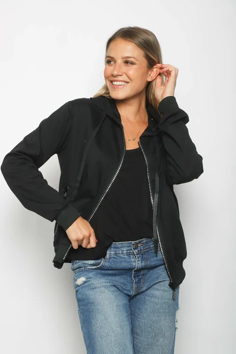 Campera Siena Black Algodon con Cierres con Brillos GUK166