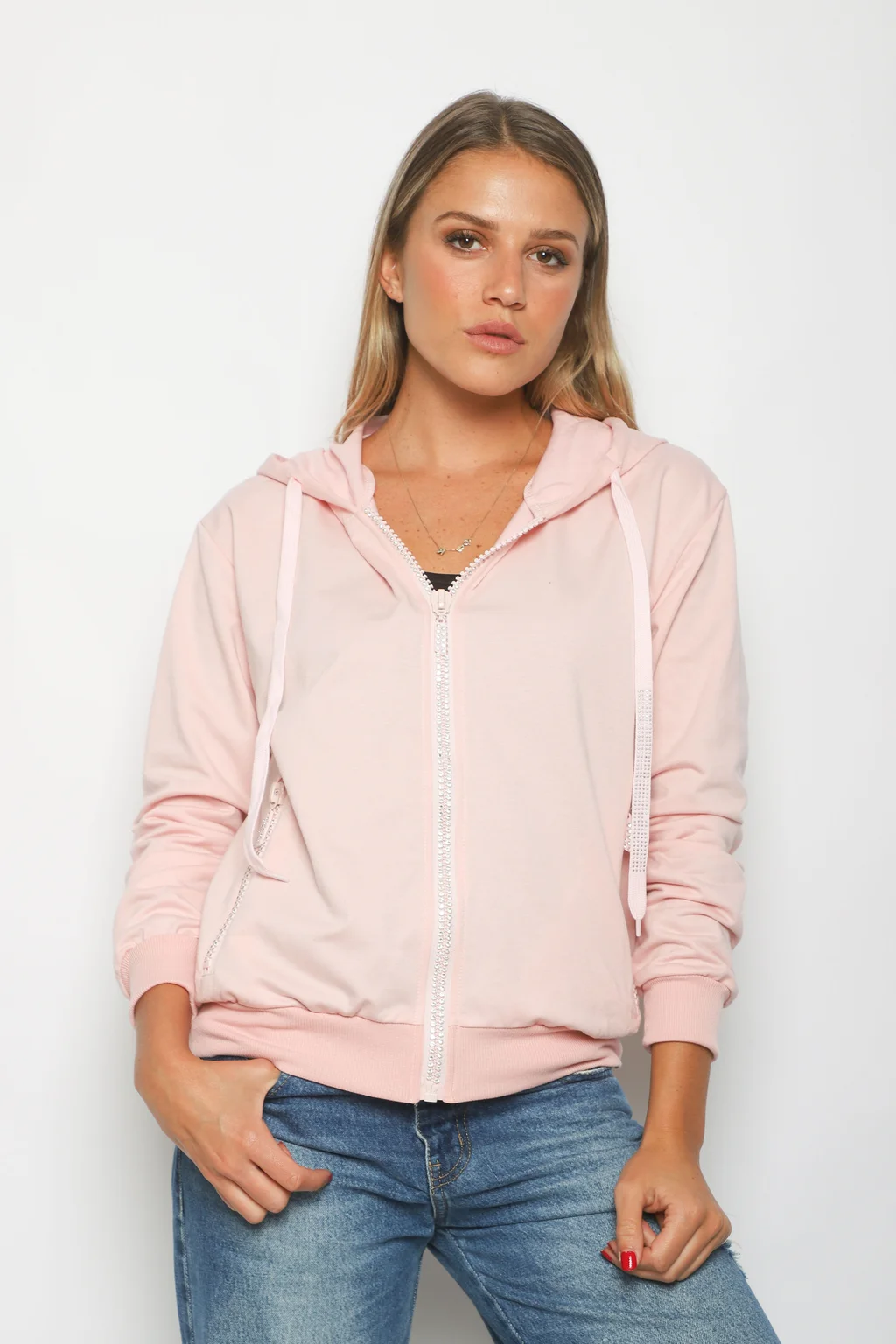 Campera Siena Beige Algodon con Cierres con Brillos GUK166