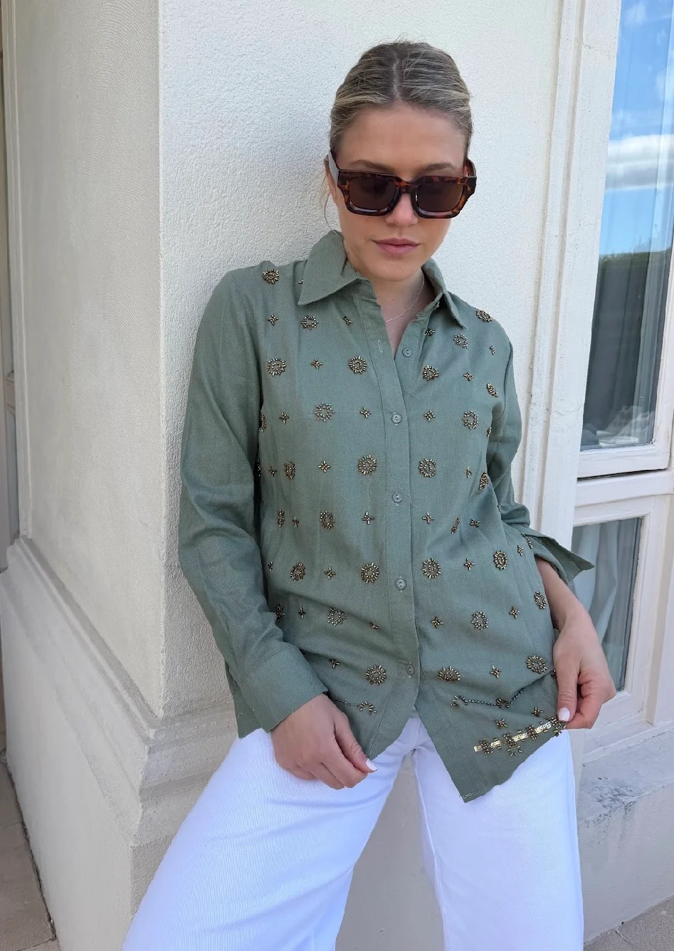 Camisa PUIGARI Lino Bordada GU70238