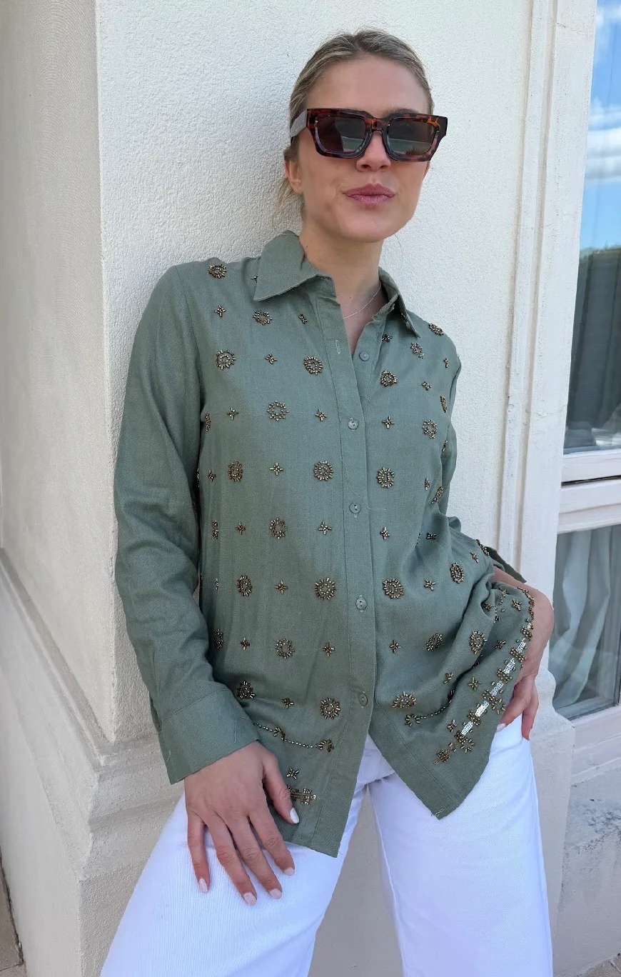 Camisa PUIGARI Lino Bordada GU70238
