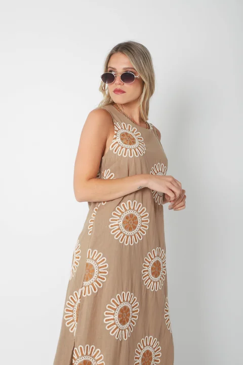 Vestido CIRUS Lino Bordado c/ Bolsillos GU250109