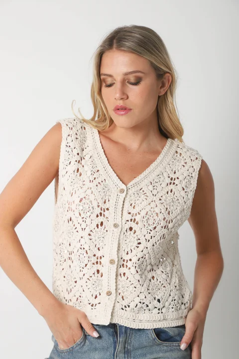 Chaleco Crochet ANAIS c/ mini lentejuelas GU3010