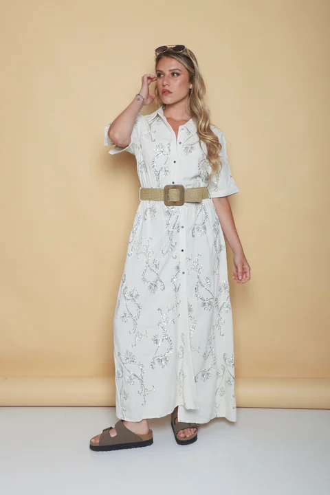 Vestido LAVIN Camisero de Lino Bordado GU0539