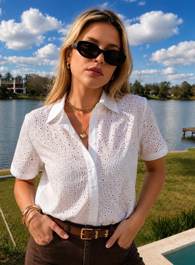 Camisa BLONDA Broderie Manga Corta GUK70107