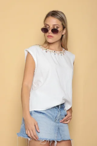 Músculosa KIER Lino c/aplique GUK70118 - Vista 6