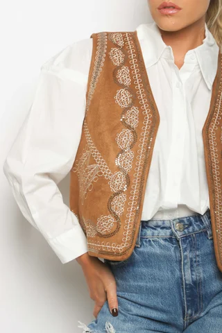 Chaleco KRAVI Gamuza Bordado GU561 - Vista 5