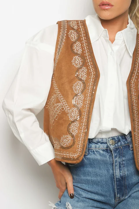 Chaleco KRAVI Gamuza Bordado GU561