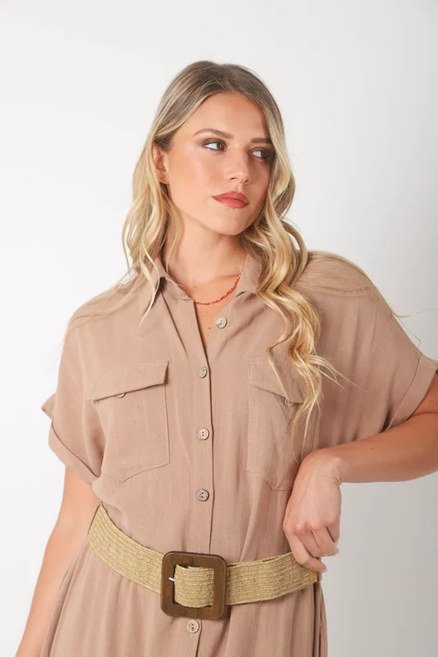 Vestido KAVALI Camisero Lino c/ Cinto GU0548