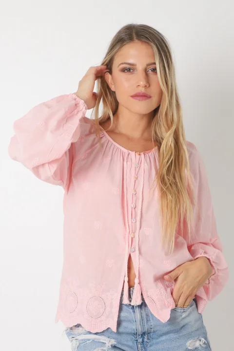 Blusa RONNEY Bordada Con Tiras GU70122