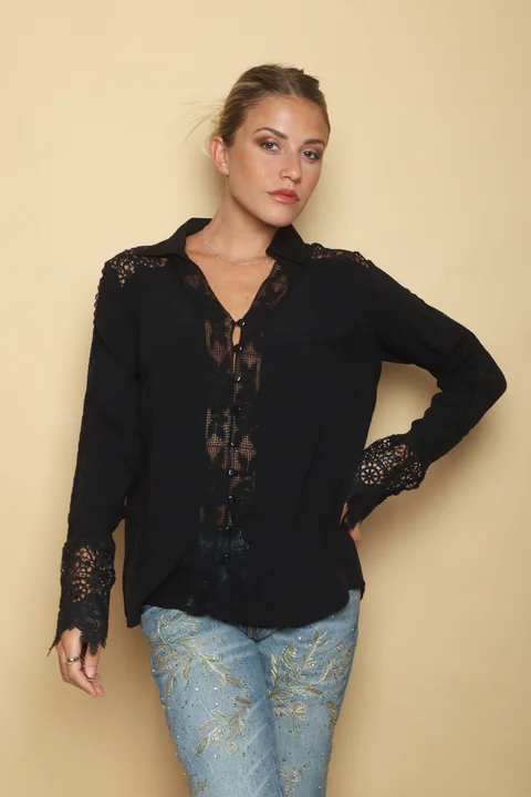 Camisa ZANETT Broderie con Encaje GUK61