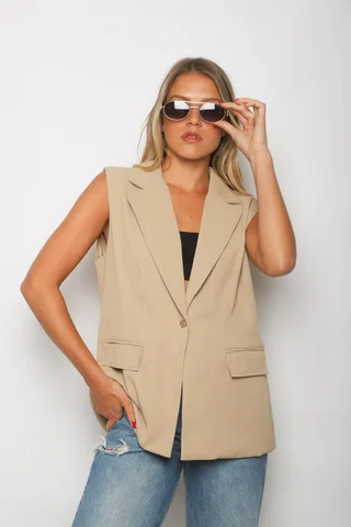 Chaleco LARGO ZEK Sastrero Forrado con Boton Brillo GUP33022 - Vista 1