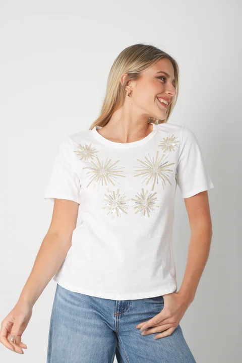 Remera SOL BRILLOS en FLAME c/ mini lentejuelas GUK70167