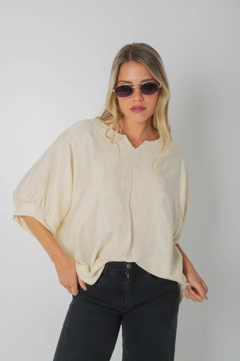 Blusa GANHA de Lino c/Bordado GU0326