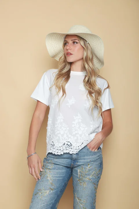 Blusa RECIFE  bordada con puntilla GU5166