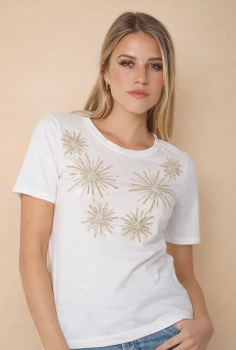 Remera SOL BRILLOS en FLAME c/ mini lentejuelas GUK70167