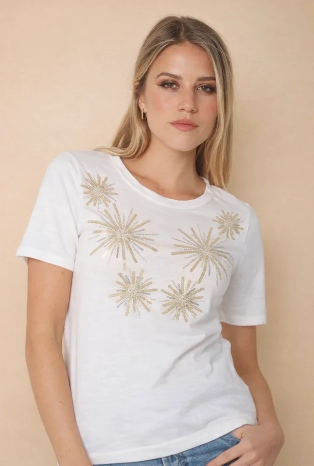 Remera SOL BRILLOS en FLAME c/ mini lentejuelas GUK70167