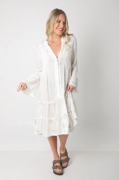 Vestido CINDERELA POPLIN ESTAMPADO  c/ recortes y volados GU4669