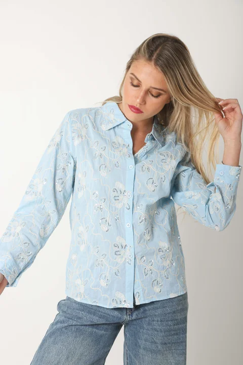 Camisa MISS Flores Bordadas y Lentejuelas GU5195