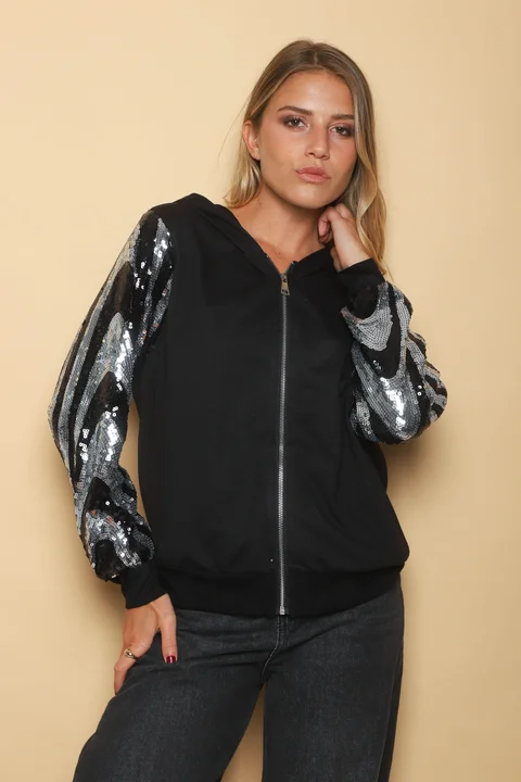 Campera Lizzie de Algodon con Manga Lentejuelas y Capucha GUK4023