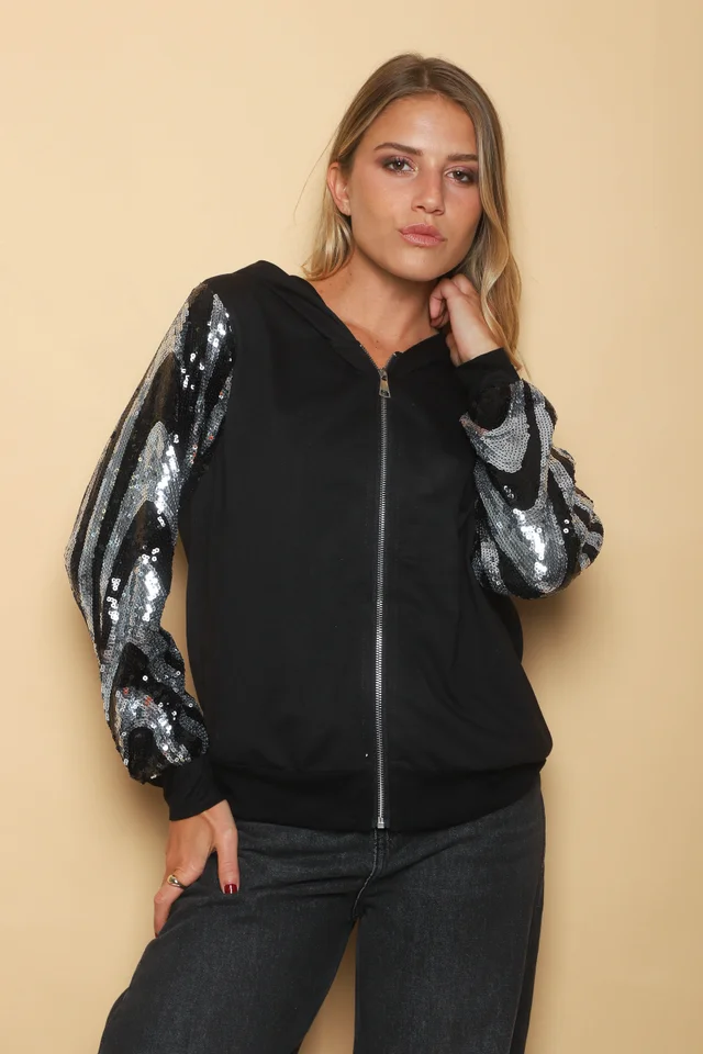 Campera Lizzie de Algodon con Manga Lentejuelas y Capucha GUK4023