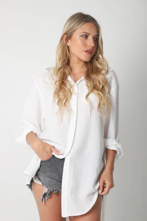 Camisa MARQUESA LARGA  de Lino con Fantasia y Bolsillo 