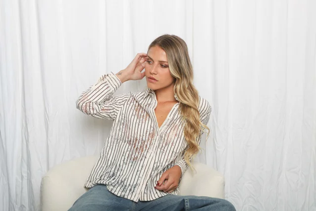 Camisa DUBLIN Rayada c/encaje GUP33024