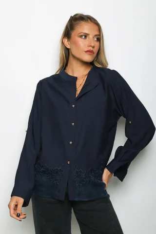 Camisa VINAR Cuello Mao Bordada con Tul GU0336 - Vista 5