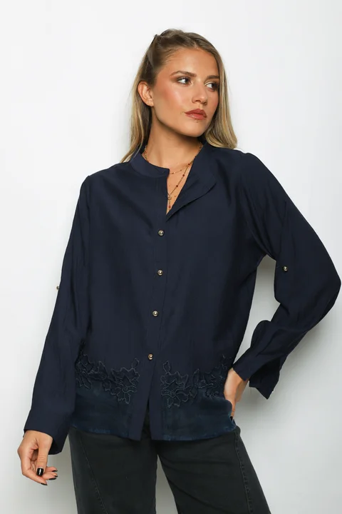 Camisa VINAR Cuello Mao Bordada con Tul GU0336