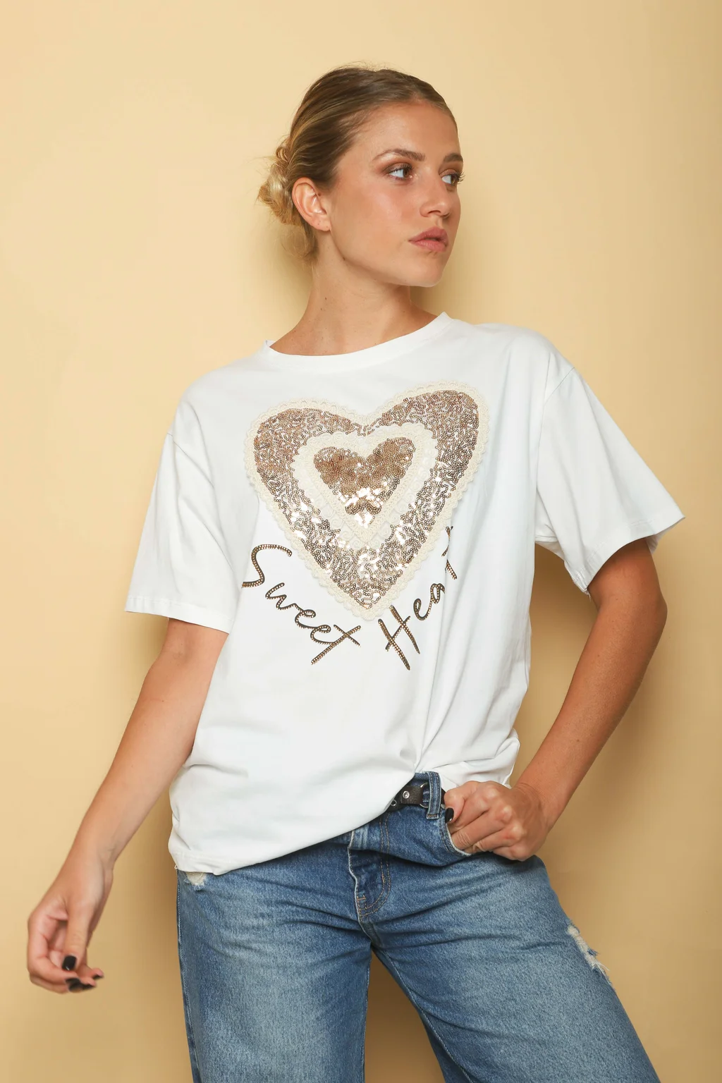 Remera SWEET HEART c/ Lentejuelas Bordadas GU1003