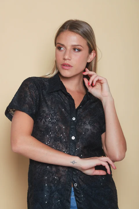 Camisa NARA c/ Lentejuelas Bordada GU5169