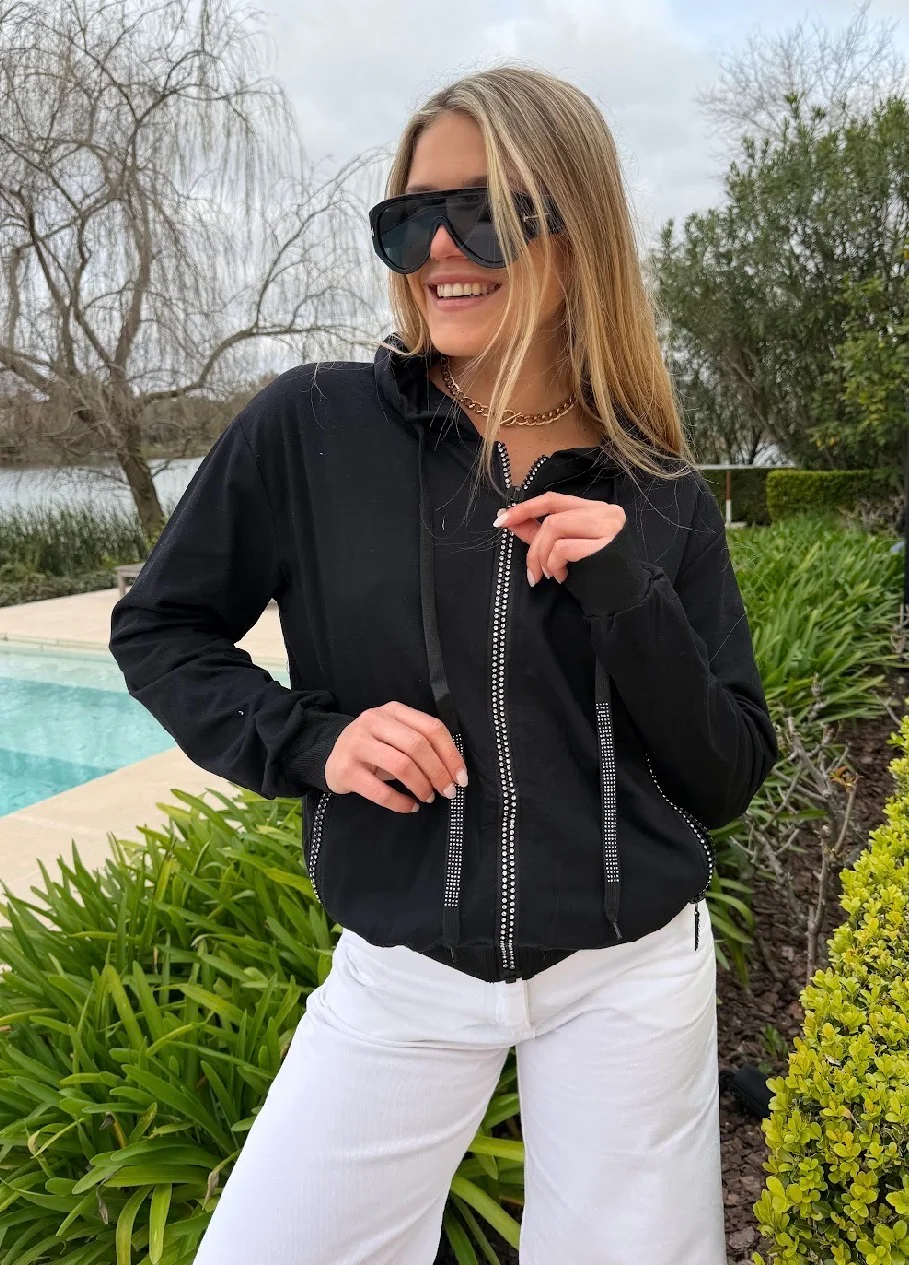 Campera SIENA Black Algodon con Cierres con Brillos GUK166