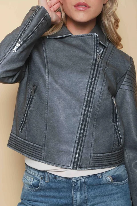 Campera Cartney Grey Cruzada Eco Cuero GU78304